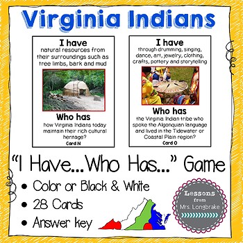 Preview of Virginia Studies Virginia Indians Review Game VS.2d,e,f,g