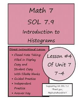 Preview of Virginia VA SOL 7.9 Introduction to Histograms Lesson 7-4