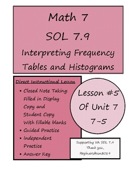 Preview of Virginia VA SOL 7.9 Frequency Tables and Histograms Lesson 7-5