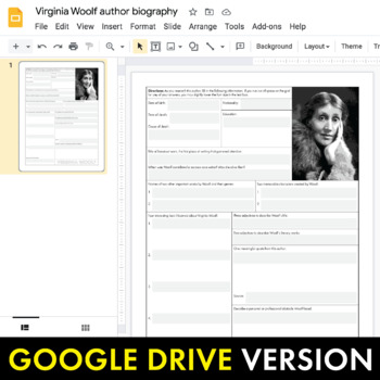 Virginia Woolf Author Study Worksheet Biography Activity PDF Google