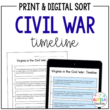 Virginia in the Civil War Events Timeline Sort (VS.7b) by Alyssa Teaches