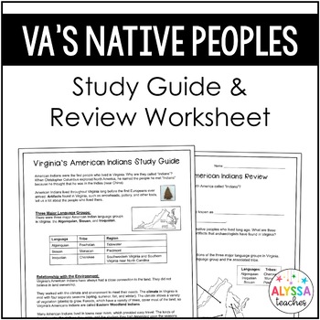 Preview of Virginia's American Indians Study Guide and Review Worksheet (VS.2d-g)
