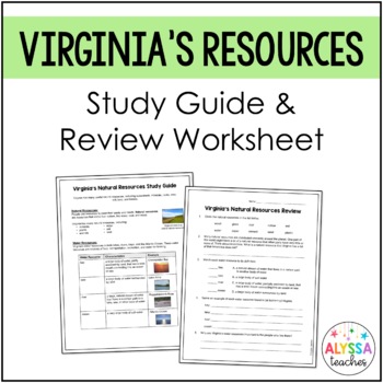 Preview of Virginia's Natural Resources Study Guide and Review Worksheet (SOL 4.8)