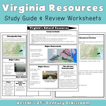 Preview of Virginia's Natural Resources Study Guide and Review Worksheets - VA SOL 4.8