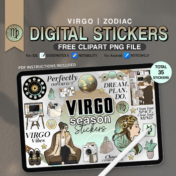 Preview of Virgo Season Digital Stickers, 35 PNG Funny Zodiac Signs, Astrology Sticker