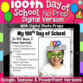 Preview of Virtual 100th Day of School Activities Google Slide and Seesaw Digital Resource