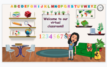 Preview of Virtual Bitmoji Classroom, Library and Art Gallery Template on Google Slides