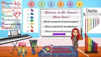 Preview of Virtual Bitmoji Music Classroom Grades K-5