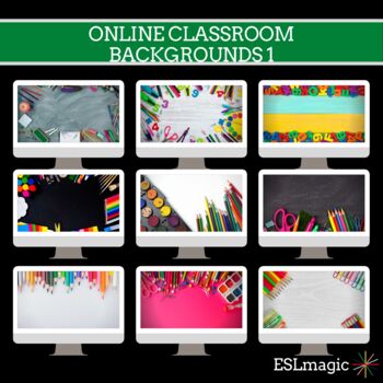 Preview of Virtual Classroom Backgrounds (School Supplies)
