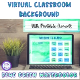 Virtual Classroom Background Watercolor Blues and Greens E