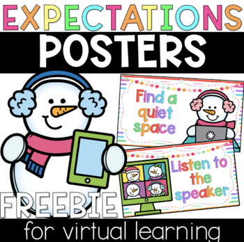 Preview of Virtual Classroom Expectations Posters FREEBIE - Snowman Edition!