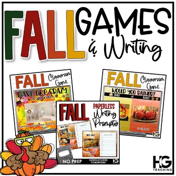 Preview of Thanksgiving Games and Activities with November Writing Prompts | Fall Bundle