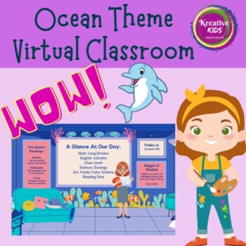 Preview of Virtual Classroom Ocean Sea Life Theme Editable Interactive