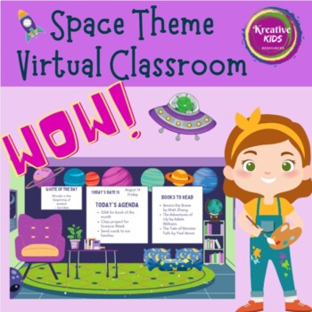 Preview of Virtual Classroom Space Theme Editable Interactive