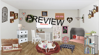 Preview of Virtual Classroom Template HEARTS Valentine Day