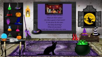 Preview of Virtual Classroom Template Pick A Witch Story Halloween Distance Learn