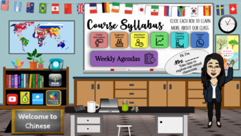 Preview of Virtual Classroom Template- Spanish, French, Chinese (Editable)