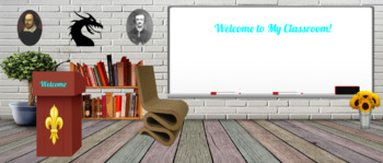 Preview of Virtual Classroom Template for Distance Learning with Google Drawing for English