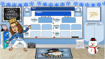 Preview of Virtual Classroom Waiting Winter Bitmoji January Snow Editable Google slides