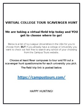 Preview of Virtual College Tour Scavenger Hunt
