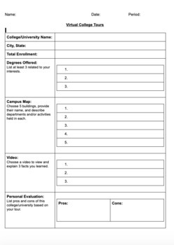 virtual college tour worksheet