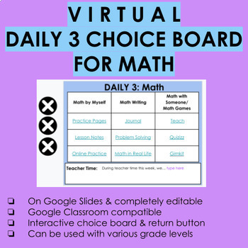 Preview of Virtual Daily 3 Choice Board for Math