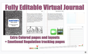 Preview of Virtual Daily Journal in google slides 8.5x11 includes mood/emotions tracking