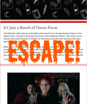 Preview of Virtual Escape Room (Hocus Pocus Themed Template)