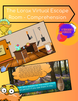Preview of Virtual Escape Room - The Lorax Themed - Comprehension and Spelling