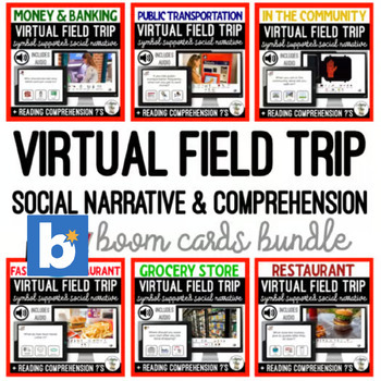 Preview of Virtual Field Trip Social Narrative & Comprehension BOOM CARDS BUNDLE SS
