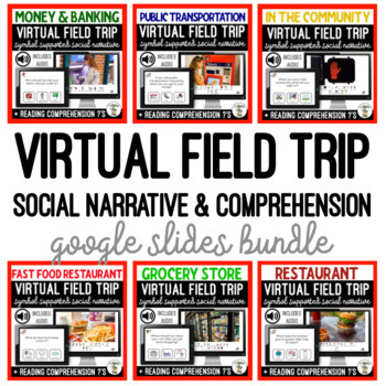Preview of Virtual Field Trip Social Narrative & Comprehension GOOGLE SLIDES BUNDLE SS