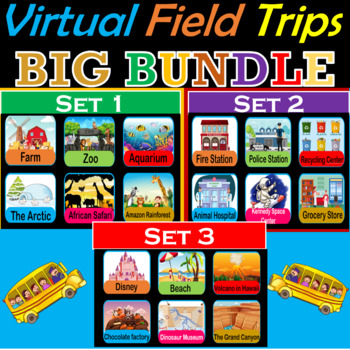 Preview of Virtual Field Trips Bundle | Fun Friday Activities | 17 Trips -110 Google slides