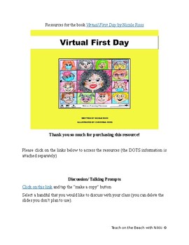 Preview of Virtual First Day- Resources to supplement the story Virtual First Day by N Ross