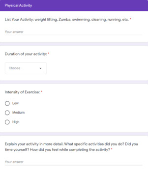 Preview of Virtual Fitness Journal (Google Form)