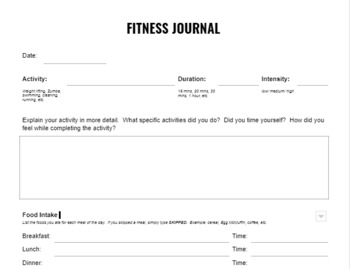 Preview of Virtual Fitness Journal (Made for Google Docs)  