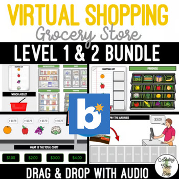 Preview of Virtual Grocery Shopping Level 1 & 2 Boom Cards BUNDLE SS