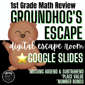Preview of Virtual Groundhog Day Escape Room | 1st Grade Math Review- Add/Subtract