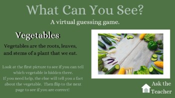 Preview of Virtual Guessing Game:  Vegetables