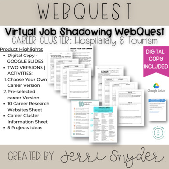 Preview of Virtual Job Shadowing WebQuest Hospitality and Tourism Career Cluster