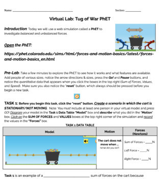Preview of Virtual Lab: Balanced & Unbalanced Forces Tug of War PhET