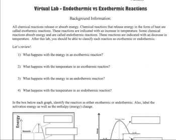 Preview of Virtual Lab - Exothermic Vs. Endothermic Reactions