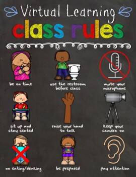 Preview of Virtual Learning Class Rules Poster Chalkboard