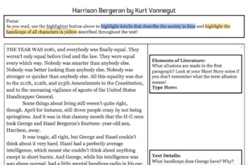 Preview of Virtual Learning/E-Learning: "Harrison Bergeron" Close Reading/Annotations