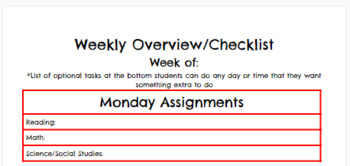 Preview of Virtual Learning Weekly Checklist/Agenda Template