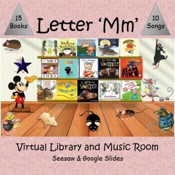 Preview of Virtual Library & Music Room: Letter 'Mm' - Preloaded to SEESAW & Google Slides