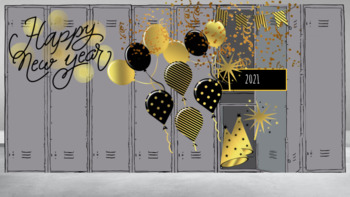 Preview of Virtual Locker EDITABLE Happy New Year Theme | Bitmoji Classroom | Google Slides