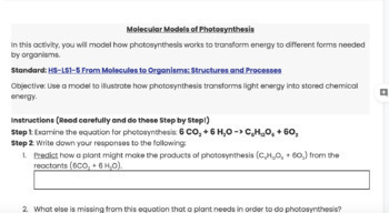 Virtual Model Of Photosynthesis Ls2 5 By Melissa Elliott Tpt