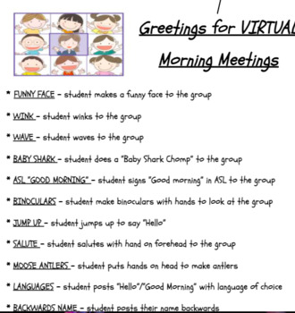 Preview of Virtual Morning Meeting Greetings