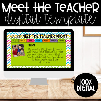 Preview of Virtual Open House/Meet the Teacher | Google Slides | Neon Chevron