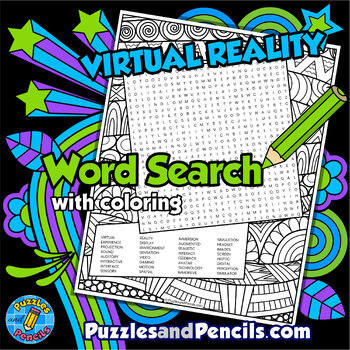 Preview of Virtual Reality Word Search Puzzle Activity Page & Coloring | Computer Science